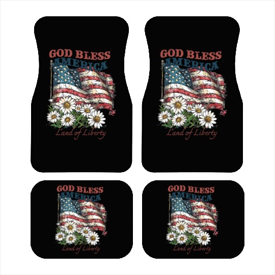 God Bless America 4th Of July US Flag Daisy Car Mats
