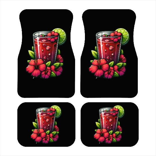 Red Flower Hibiscus Tea Car Mats
