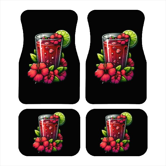 Red Flower Hibiscus Tea Car Mats