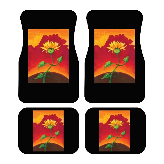 Cute Sunflower At Sunset Illustration Car Mats