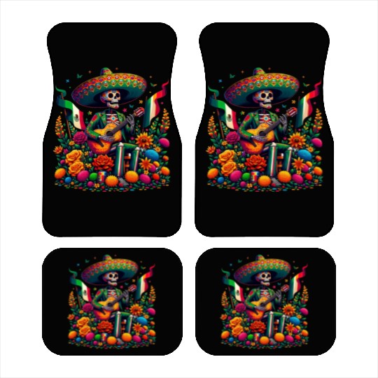 Mexican Celebration Skeleton with Guitar Art Car Mats