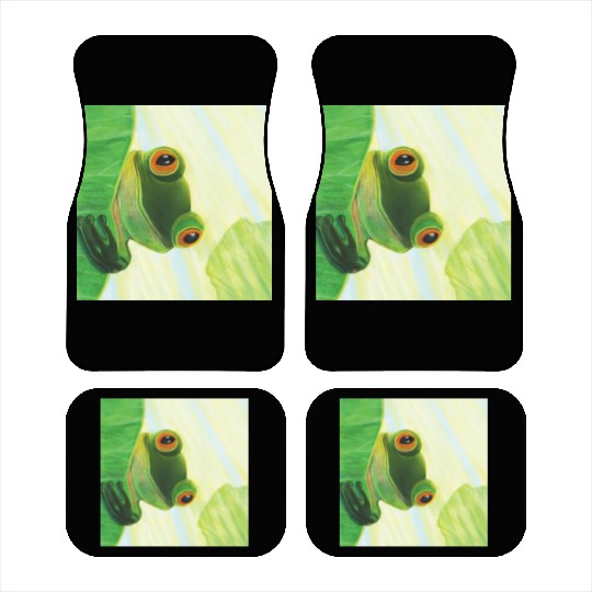 Cute Green Frog Peeping out From Behind Lily Pad Car Mats