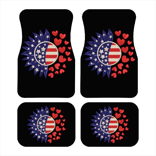 American Sunflower Hearts Embrodery Effect Car Mats