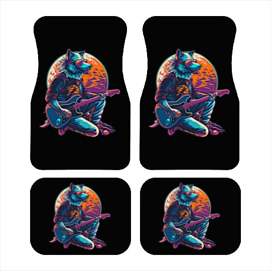 Blue Wolf Moon Guitar Player Retro Sunglasses Car Mats