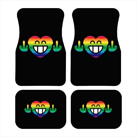 Emoticon Grin Rainbow Heart with Stinkfingers Car Mats