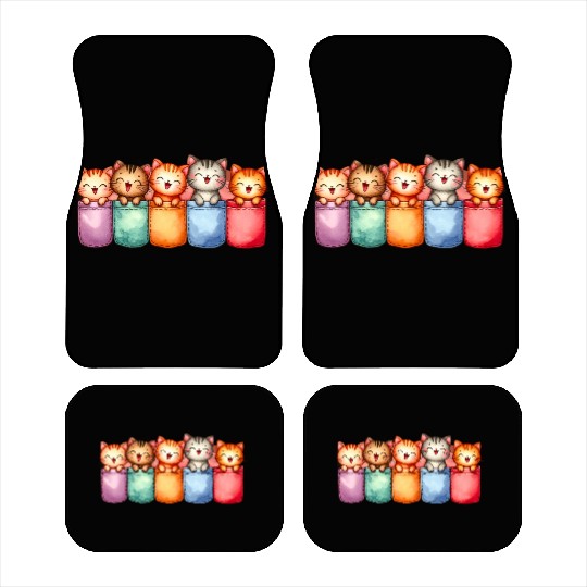 Kittens in colorful pockets Car Mats
