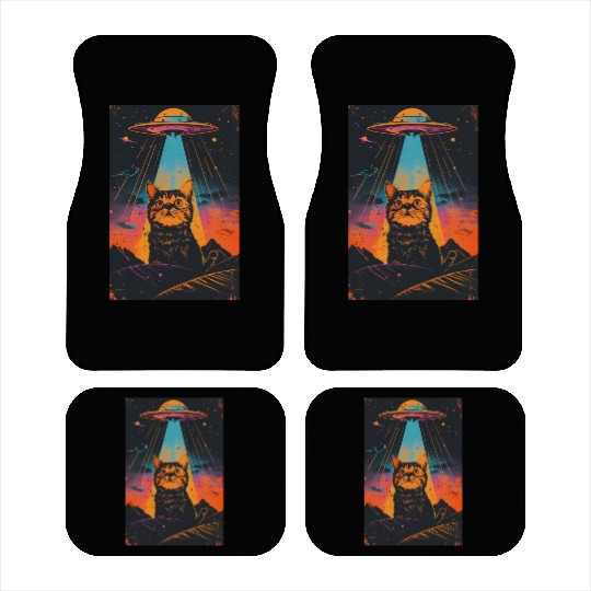 Catzilla Vintage Funny Cute Cat Art Alien and Cat Car Mats