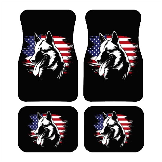 US Flag Dog Face 4th Of July Belgian Malinois Car Mats