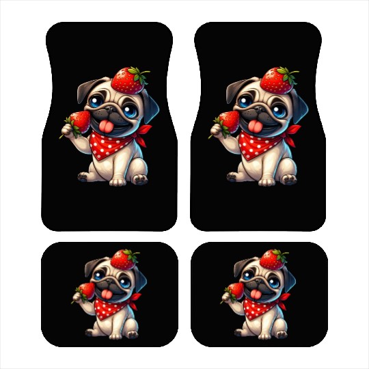Quirky Dog Pug with Strawberry on Head Fruity Car Mats