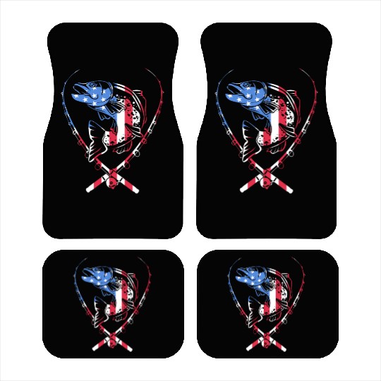 4th Of July US Flag Fishing Fisherman Trout Fish Car Mats