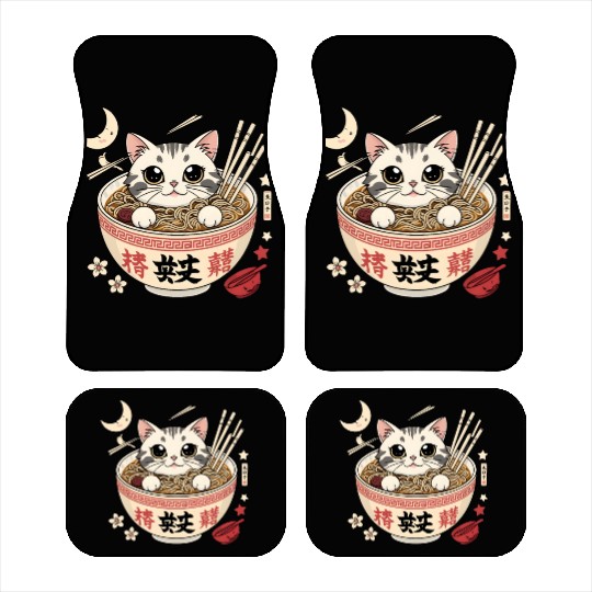 Kawaii Ramen Cat Japanese Noodles for Otaku Lovers Car Mats