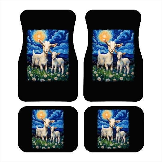 Goats Farm Animals Farmer Starry Night Painting Car Mats