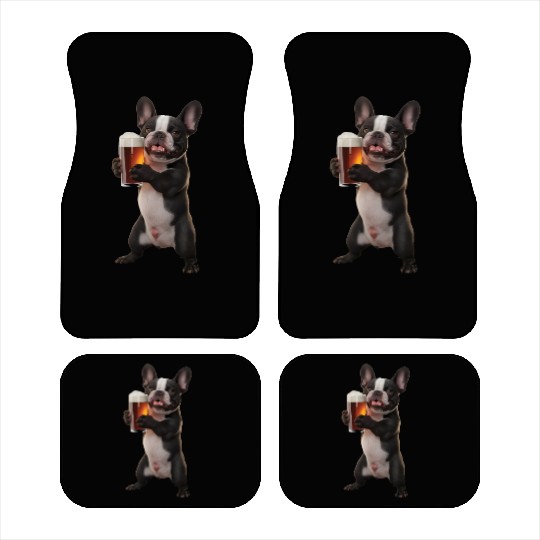 Frenchie Drinking Beer Realistic Car Mats
