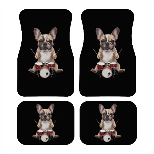 Frenchie Playing Drums Realistic Car Mats