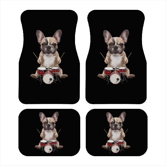 Frenchie Playing Drums Realistic Car Mats