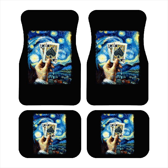 Blackjack Gambling Cards Starry Night Painting Car Mats