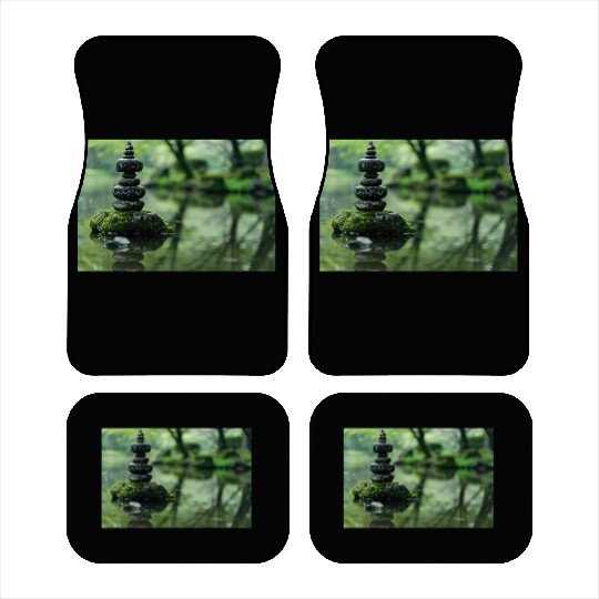 Zen Stone Stack Reflected in Tranquil Pond Car Mats