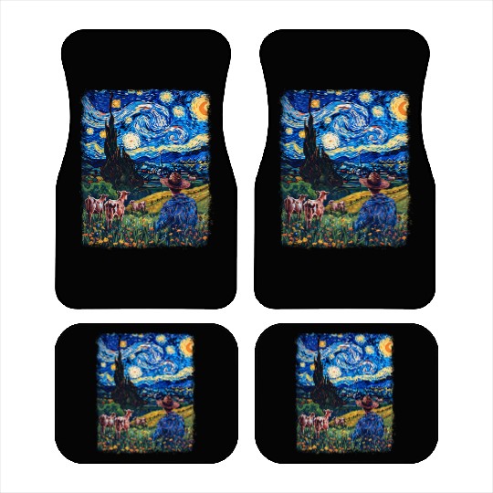 Cow Farmer Farming Farm Starry Night Painting Car Mats