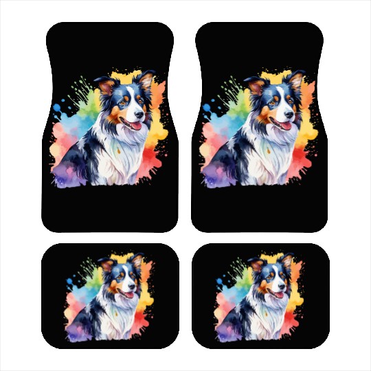 Border Collie Watercolor Car Mats