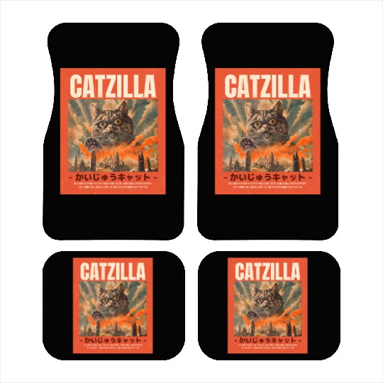 Catzilla Vintage Japanese Funny Angry Cat Car Mats