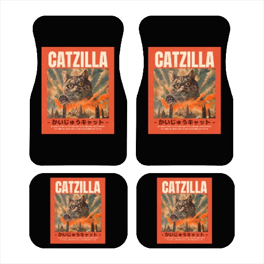 Catzilla Vintage Japanese Funny Angry Cat Car Mats