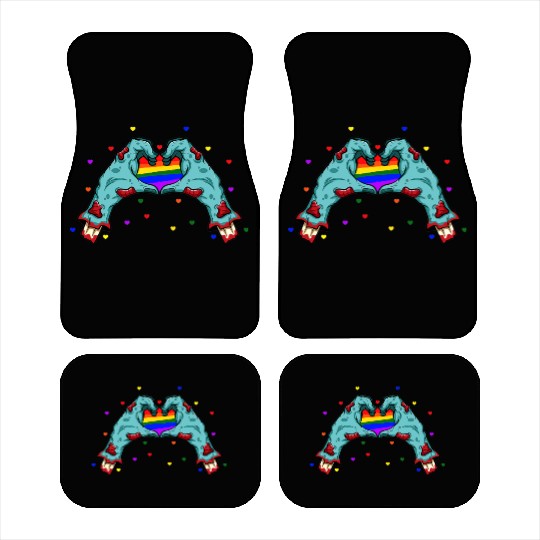Halloween Hand Skeleton Heart LGBT Pride Rainbow Car Mats