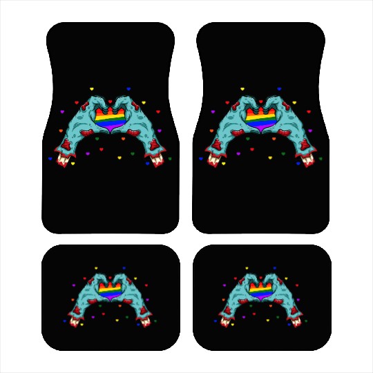 Halloween Hand Skeleton Heart LGBT Pride Rainbow Car Mats