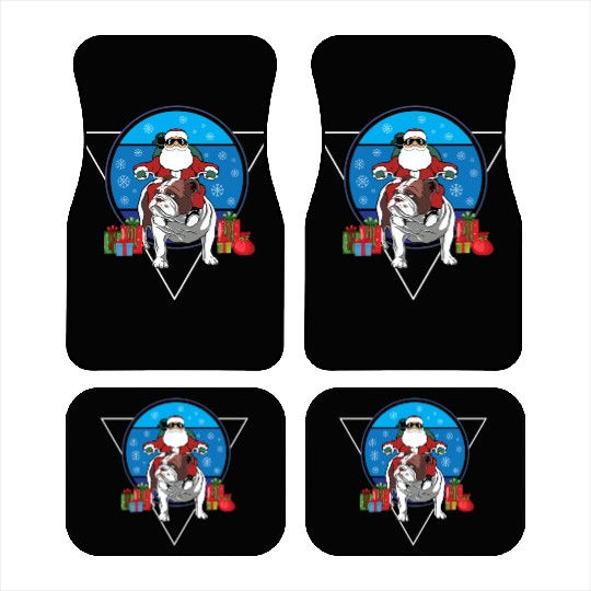 Christmas Santa Claus Riding English Bulldog Xmas Car Mats