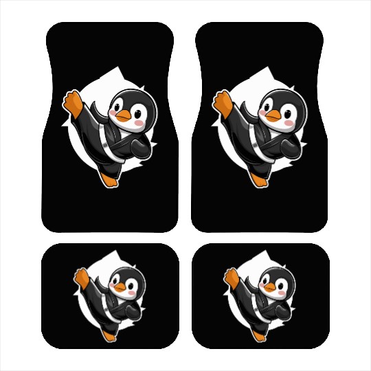 Martial Arts Penguin in Black Belt Uniform Car Mats