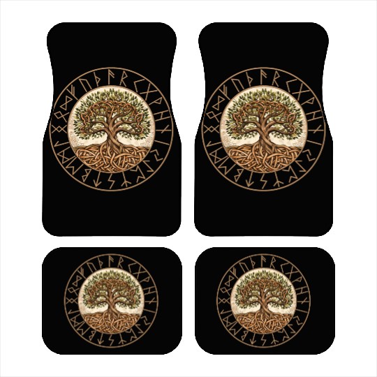 Viking runes tree of Life round frame celtic Car Mats