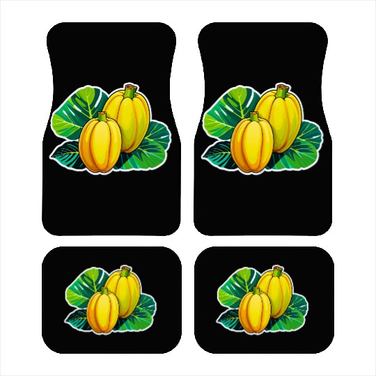 Yellow Squash with Green Leaves Illustration Car Mats