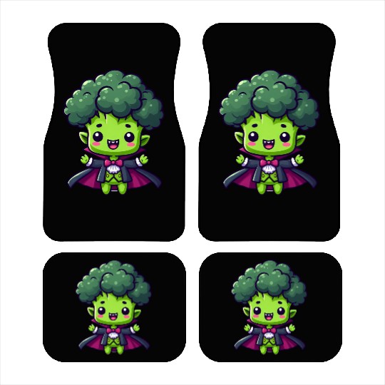 Cute Halloween Broccoli Vampire Cartoon Green Car Mats
