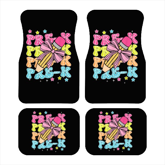 Pre K Teacher Pencil Coquette Bow Back To School K Car Mats