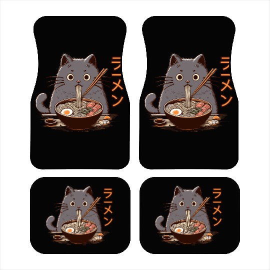 Japanese Cat Eating Ramen Car Mats