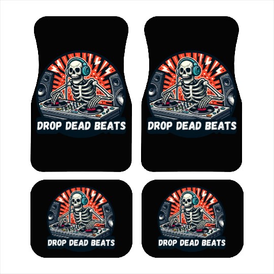 Drop Dead Beats: Skeleton DJ Spinning Records Car Mats