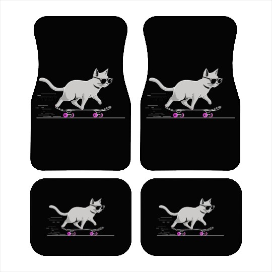 Cat Wearing Sunglasses Riding Skateboard Car Mats