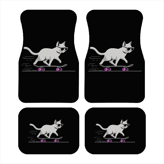 Cat Wearing Sunglasses Riding Skateboard Car Mats