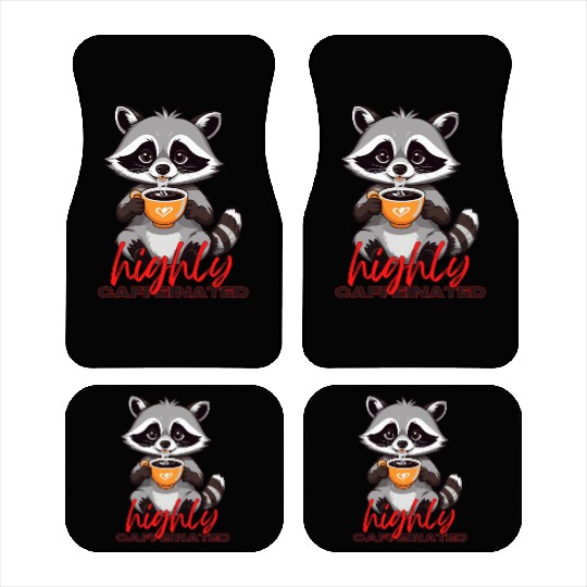Adorable Raccoon with Coffee - Highly Caffeinated Car Mats