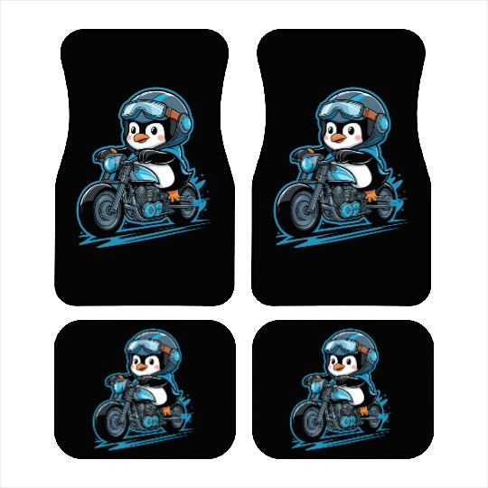 Penguin Riding Motorcycle With Goggles On Car Mats