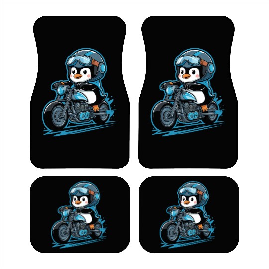 Penguin Riding Motorcycle With Goggles On Car Mats