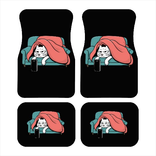 Bored Cat on Couch With Smart Phone Car Mats