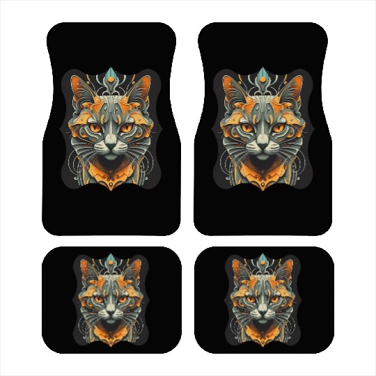 Elegant stylish black and gold cat face Car Mats
