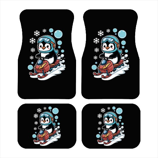 Cute Penguin Riding Snowmobile Winter Fun Car Mats