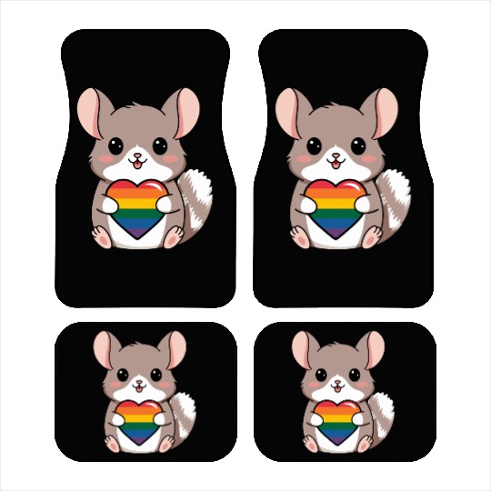 LGTBQ Chinchilla Holding Rainbow Heart Cute Pride Car Mats