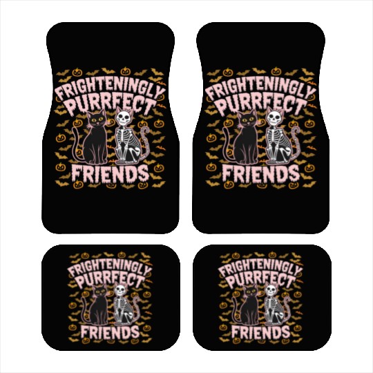 Black Cat and Skeleton Cat Purrfectly Halloween Car Mats