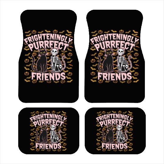 Black Cat and Skeleton Cat Purrfectly Halloween Car Mats