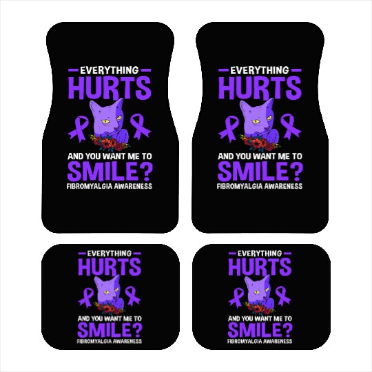 Everything Hurts Cat Purple Ribbon Fibro Awareness Car Mats
