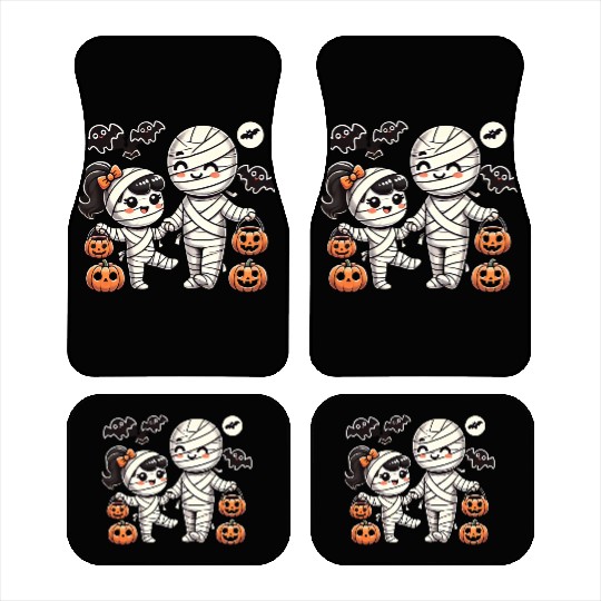 Kawaii Mummy Family Trick-or-Treat Halloween Fun Car Mats