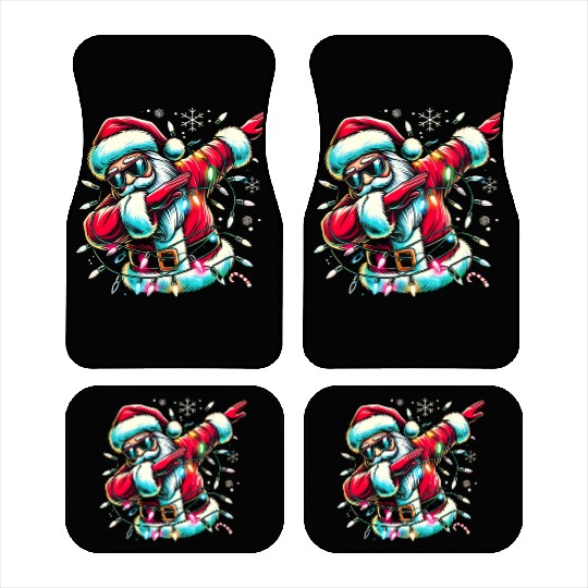 Dabbing Santa with Christmas Lights and Snowflakes Car Mats