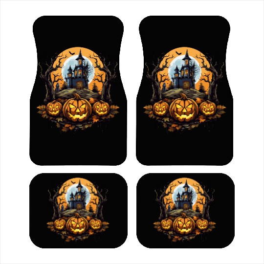 Spooky Haunted House Halloween Witches Pumpkin Car Mats